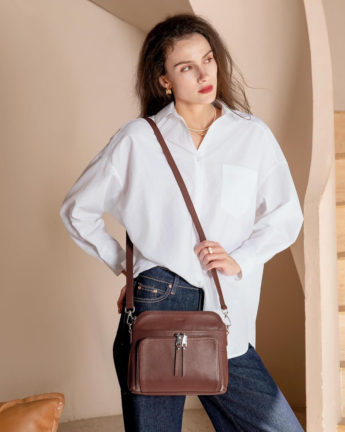 befen Genuine Leather Crossbody Purses for Women, Women's Small Crossbody Shoulder Bag with Built in RFID Wallet