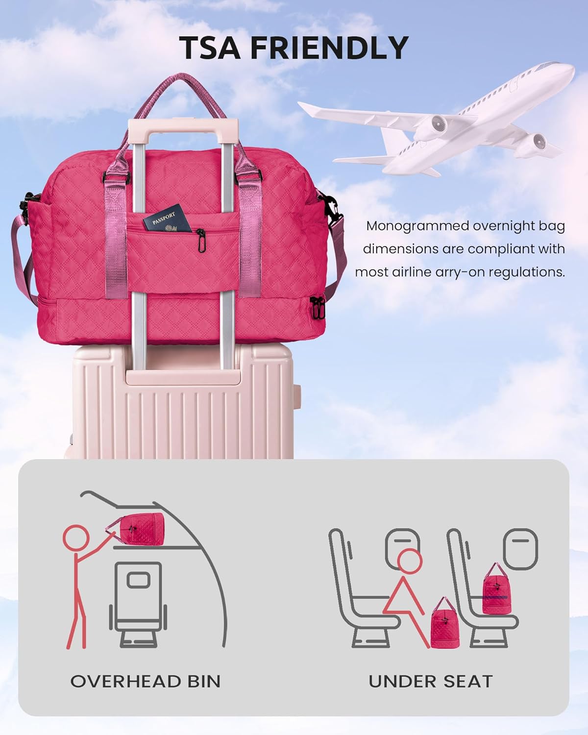 Gifts for Girls 12-14, Birthday Gift-Initial Travel Bag with Shoe Compartment, Personalized Weekender Bag, Monogram Overnight Bag for Women, Letter Travel Bag with Makeup Bag (Letter T)