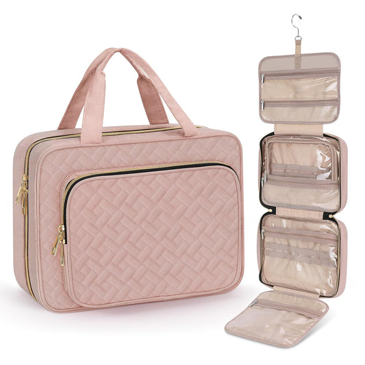 Wedama Toiletry Bag for Women, Large Cosmetic Travel Bag, Hanging Toiletry Bag for Bathroom, Thickened PVC Waterproof Makeup Bag, Toiletries Bag for Travel Business Trips and Camping, Baby Pink