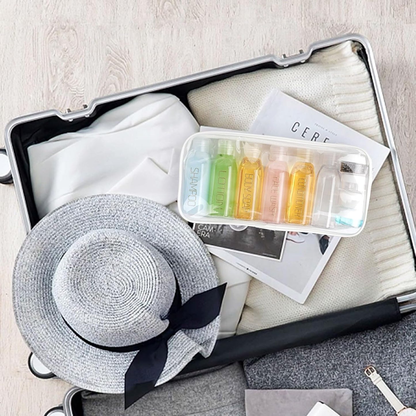 Cosywell Travel Bottles for Toiletries 10PCS Travel Shampoo and Conditioner Bottles TSA Approved Travel Size Containers Leakproof Plastic Cream Jars Refillable Cream Lotion Travel Essential Toiletrie