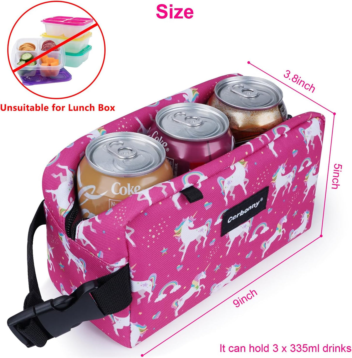 Cerbonny Small Cooler Bag Freezable Lunch Bag for Work School Travel,Small Lunch Bag,Small Insulated Bag For Kids/Adults,Freezer Lunch Bags,Mini Lunch Bag Fit For Yogurt,Suit for 3+(red unicorn)