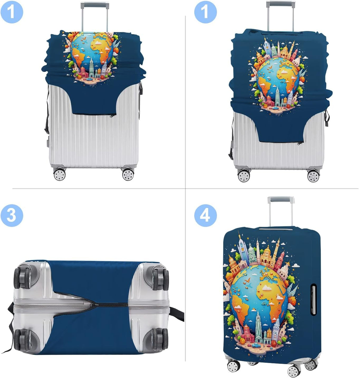 Luggage Cover Washable Suitcase Protector Anti-Scratch,Stretchable Fit for 20-34Inch Luggage Durable Travel Bag Cover with Zipper Closure (Earth, XL(fits 32-34Inch suitcase))