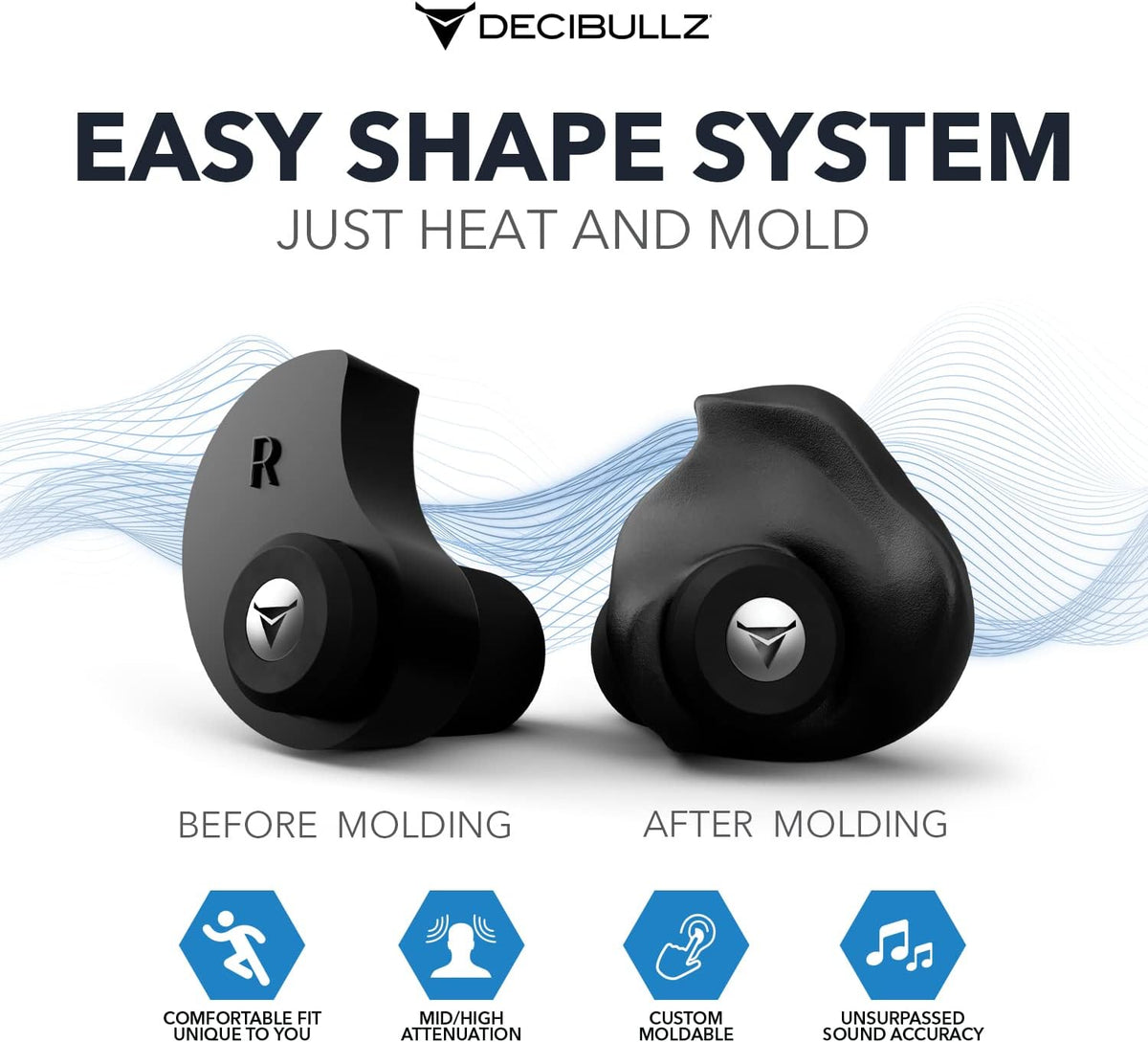 Decibullz Professional Moldable Earplugs Master Case Pack (10 Pairs) – Bulk Ear Plugs Individually Wrapped, High-Fidelity Hearing Protection for Concerts, Festivals, Musicians, DJs – Custom Fit