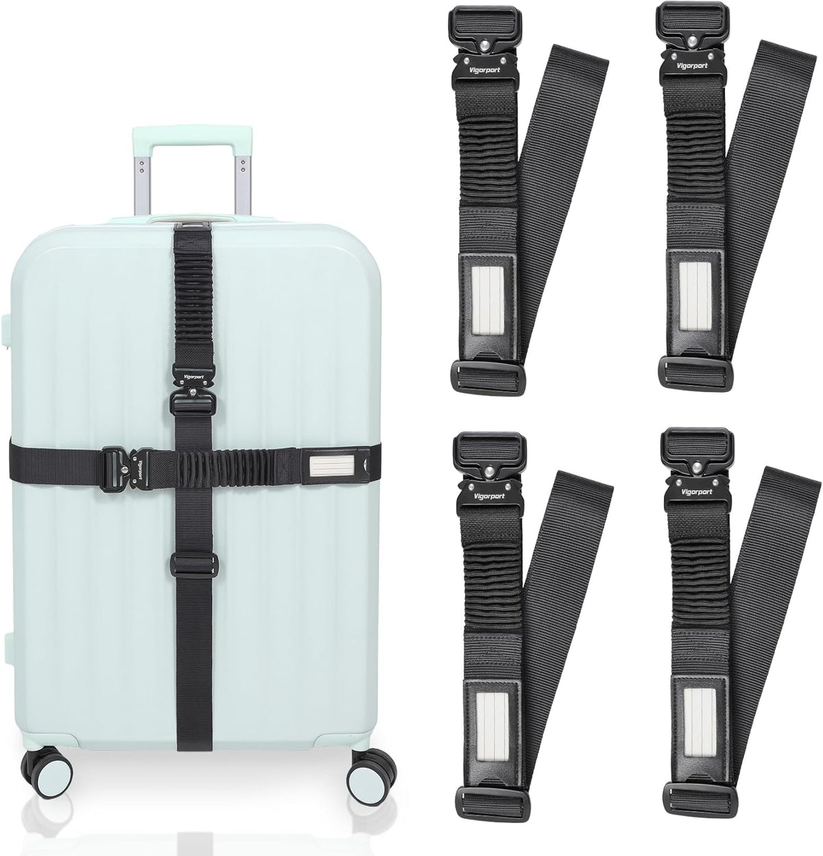 Vigorport Luggage Straps for Suitcases TSA Approved Suitcase Belt, Stretchable Travel Strap for Luggage, Heavy Duty Metal Buckle Luggage Belt Strap 72" Long (4PK)