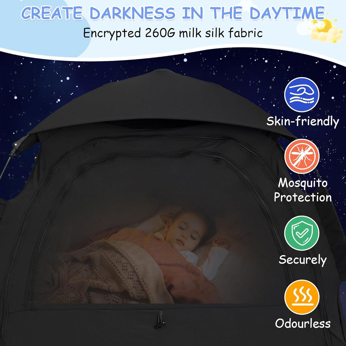Sleep Tent for Pack N Play, Baby Sleep Tent One-Click Assembly Effective Light Blocking Tent for Sleep Pod & Mini Crib, Light Blocking Tent for Babies and Toddlers