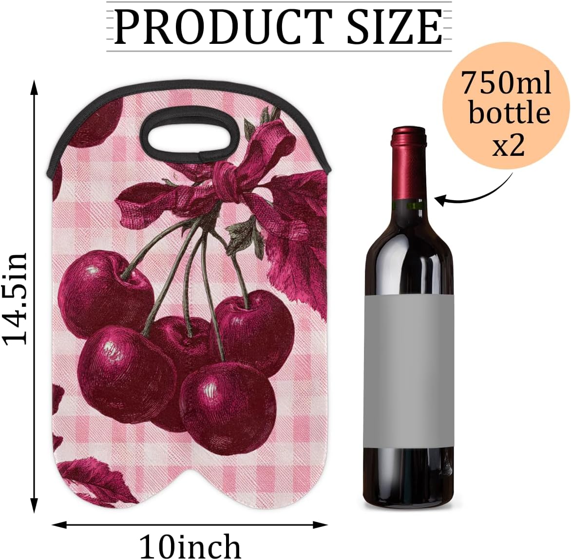 Neoprene Wine Tote, Bottle Carrier Gag Insulating Neoprene Thicker, Insulated Wine Bag for Travel Holds Two Bottles, Bottle Carrier Bags Protect the Bottles, Cherry