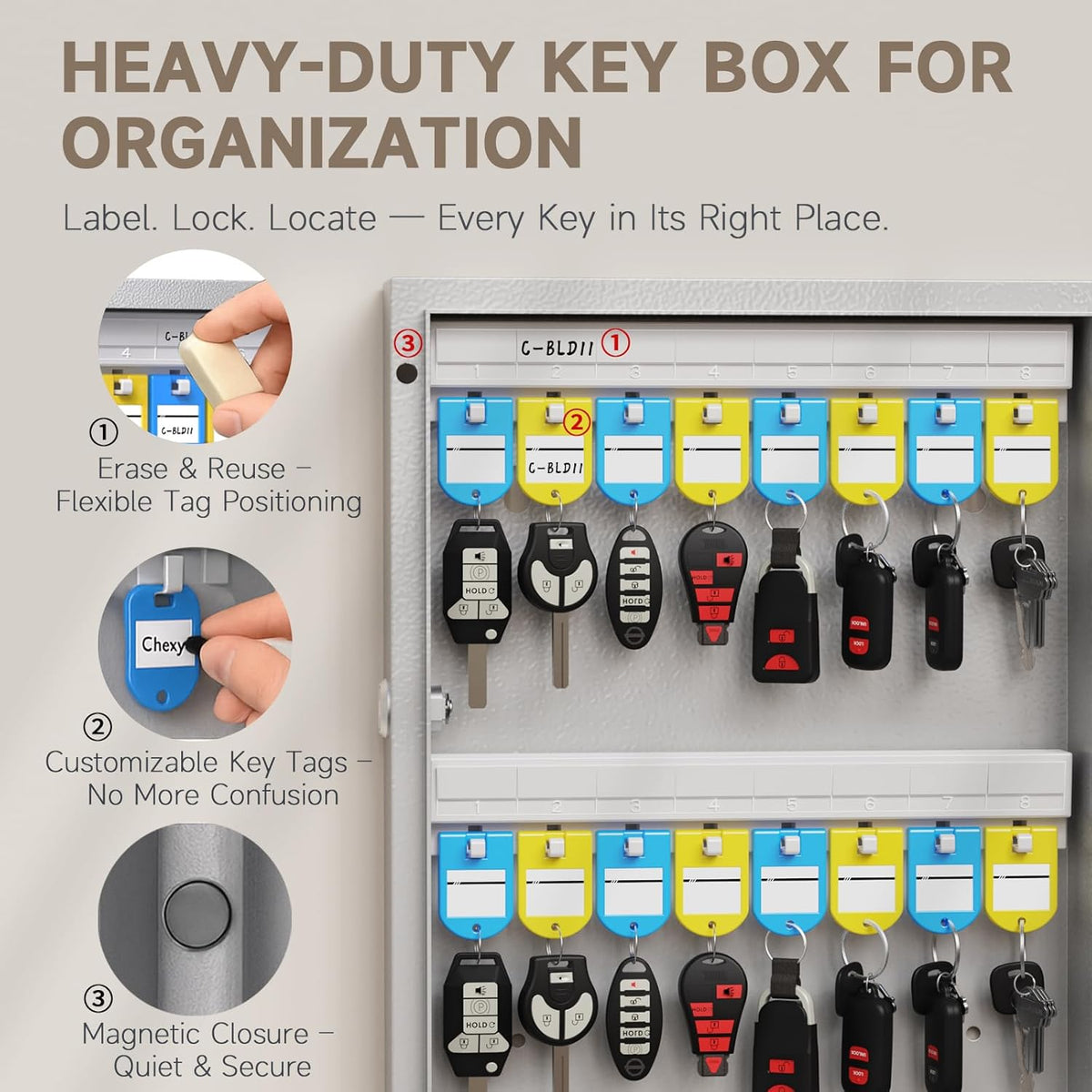 WeHere 192 Key Lock Box Wall Mount, APP Bluetooth/OTP/Wi-Fi/Fixed Code/Key Unlock, Smart Key Cabinet with Key Tag, Key Organizer Holder Box, Key Management Directory for Office, Valet, Realtor, Hotel