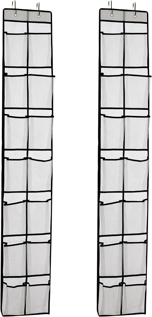 Over The Door Shoe Organizer, 14 Large Mesh Pockets Hanging Shoe Rack for Closet Organizers and Storage, White, 2-pack (white)