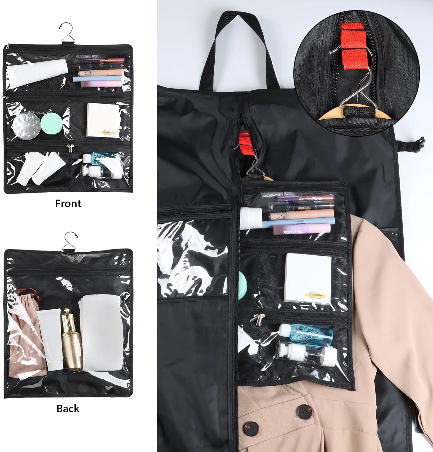 Zilink 60” Travel Garment Bags for Hanging Clothes Waterproof Long Garment Bags for Dresses with Accessory Pouch Suit Travel Bags with Adjustable Handles and Buckles for Suit Tuxedos Dresses Gowns