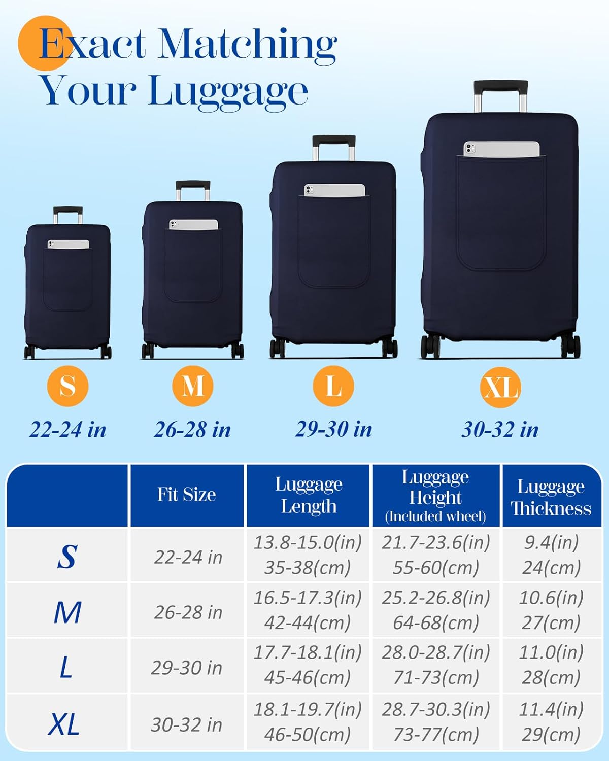 Slohif Luggage Cover for Suitcase Tsa Approved Protector - Luggage Sleeve Suit Case Cover Travel Stretch Large Baggage Case Protective Washable Fit 22-24 Inch Navy Blue