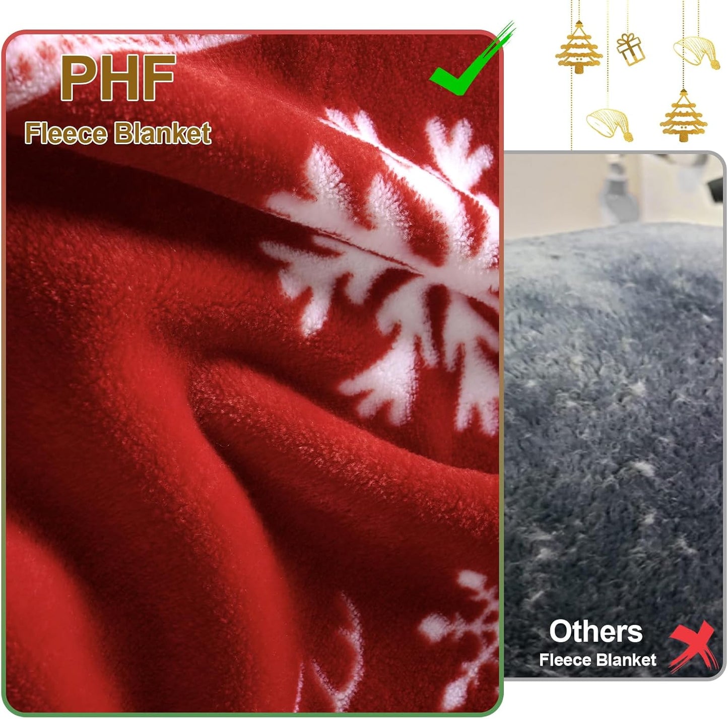 PHF Printed Fleece Blanket King Size, No Shed No Pilling Ultra Soft Plush Cozy Xmas Prints Theme Home Décor Flannel Blanket for Bed, Sofa, Couch and Gift, 108" x 90", Reindeer and Trees, Red