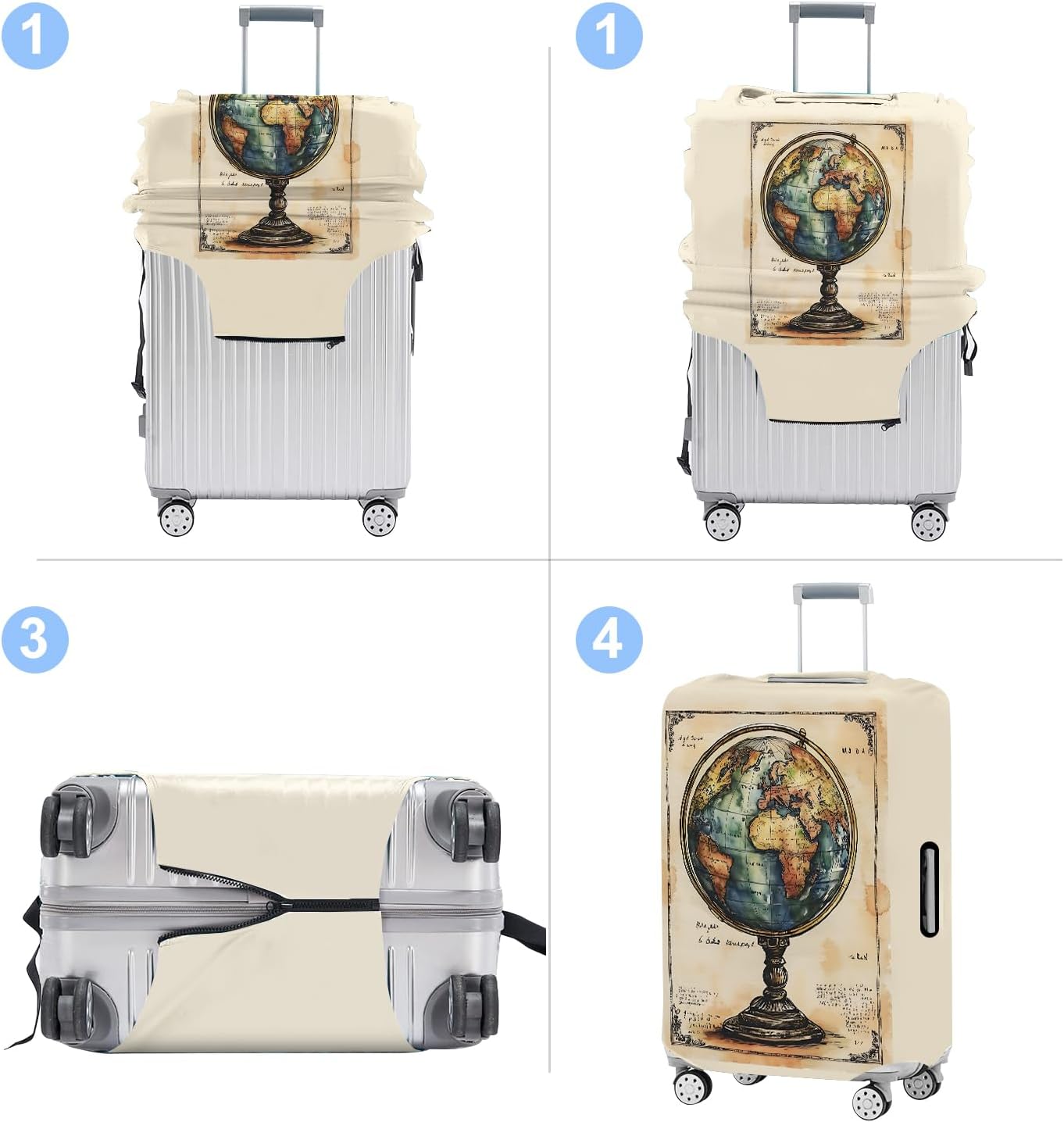 Luggage Cover Washable Suitcase Protector Anti-scratch Suitcase cover Fits 20-34 Inch Luggage (Globe, XL(32-34inch suitcase))