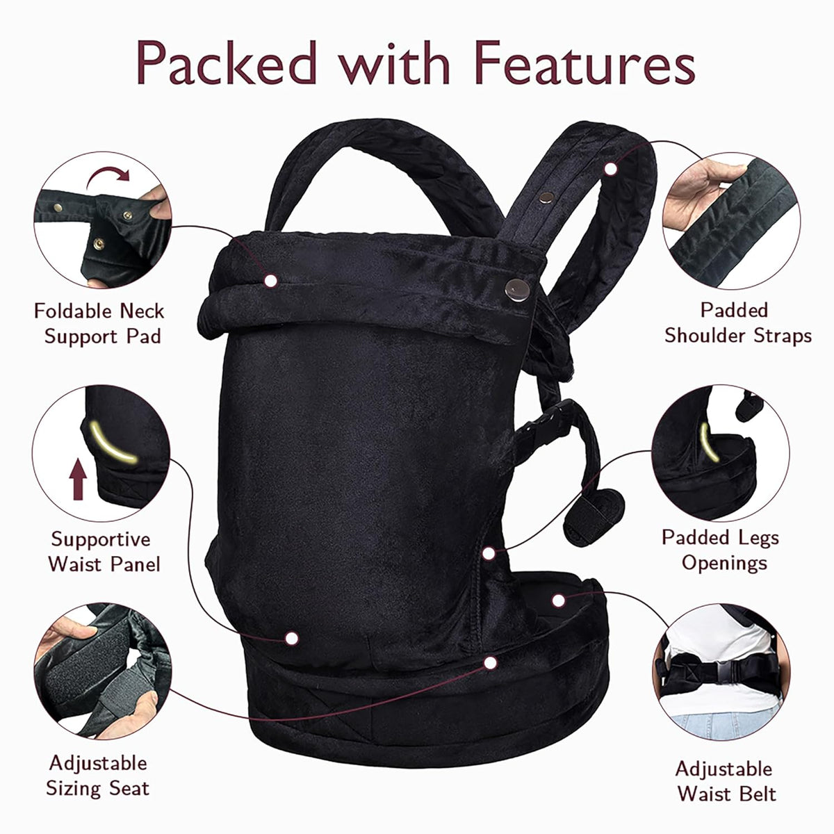 Baby Carrier for Newborn to Toddler, Cozy Baby Wrap Carrier 7-35 lbs, Ergonomic Backpack Design, Front and Back Facing Options, Black