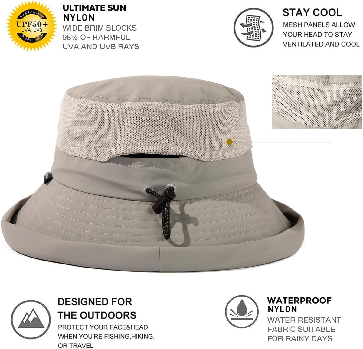 TOP-EX XL/XXL Women’s Wide Brim Bucket Sun Hat with Ponytail Hole UPF 50 Summer Packable Sunhat for Travel Beach Outdoor