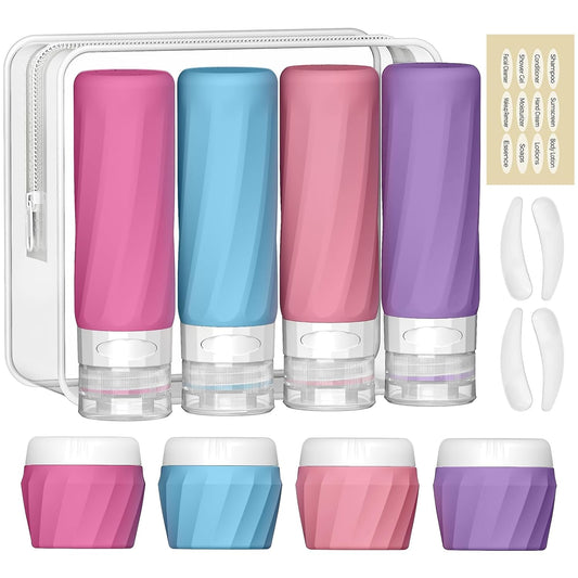 14pack Travel Bottles for Toiletries, TSA Approved Travel Size Toiletries Containers Set, Premium Silicone Leak Proof Refillable Bottles & Creams Jars Accessories Kit W/Clear Bag (Vibrant)