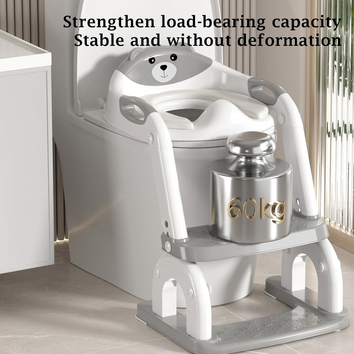 Potty Training Seat Upgraded 2-in-1 Potty Toilet for Kids Boys and Girls, Adjustable Step & Seat Height with Splash Guard Anti-Slip Pad Step Stool(White and Gray)