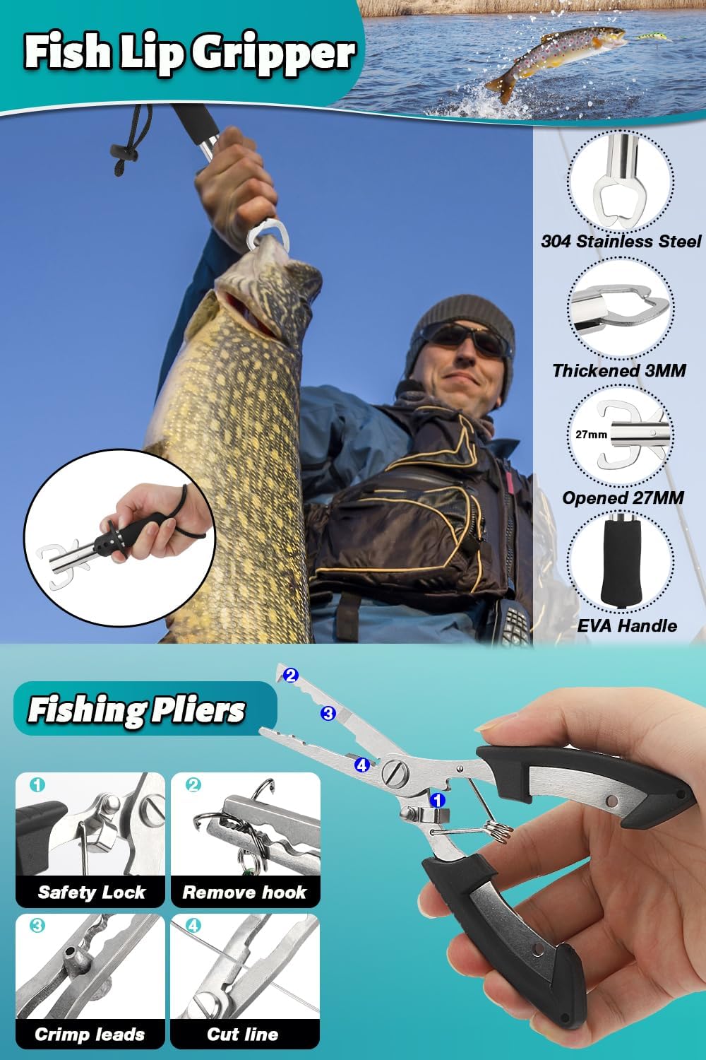 Fishing Pole Combo Set, 2PACK 6.89ft Fishing Rod and Reel Combo, Carbon Fiber Telescopic Fishing Rod Kit with Spinning Reel,Line, Lures, Fishing Pliers, Lip Gripper, Carrier Bag for Beginner Angler