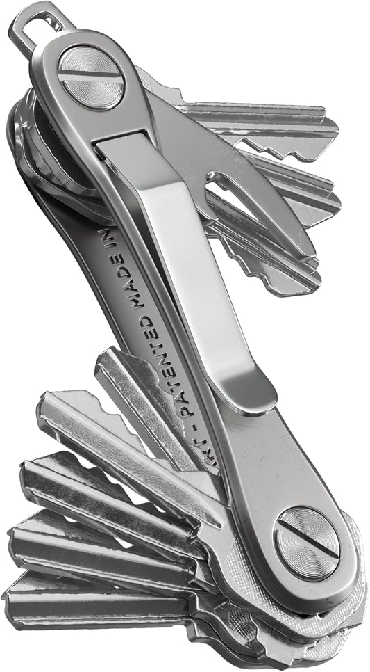 KeySmart Rugged - Multitool Key Holder for Keychain w/Bottle Opener and Pocket Clip, Organizer for Keys, EDC Keychains, Ring for Car Fobs Key Chains, Expandable (Up to 14 Keys, Titanium)