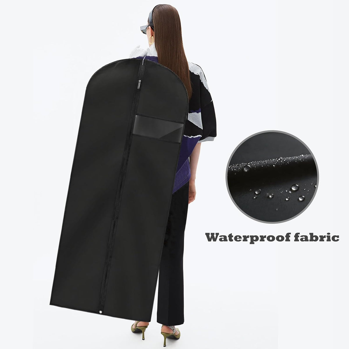 Dress Bags for Gowns Long, 60'' Garment Bags for Hanging Clothes, Suit Bag Cover for Storage and Travel (Black)