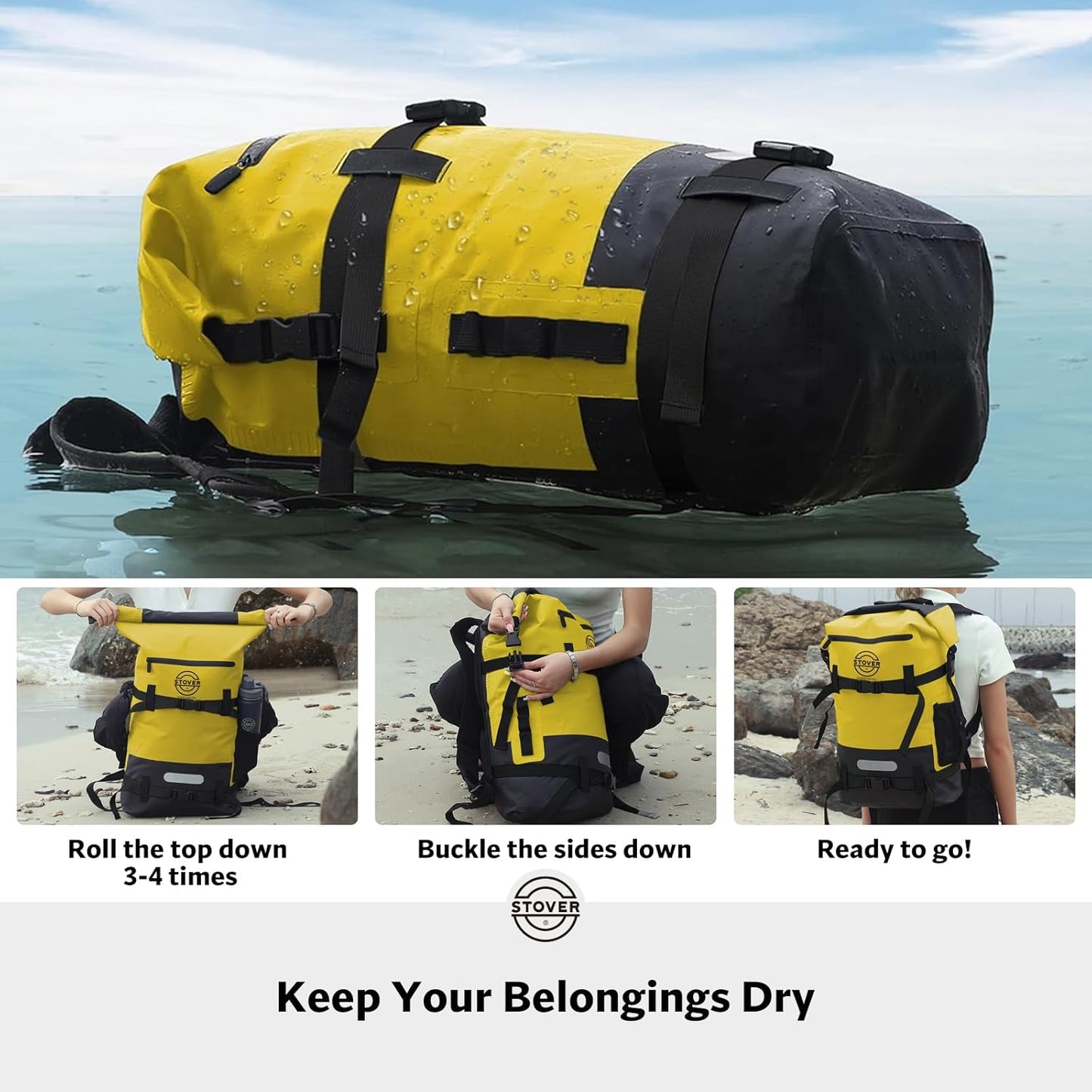 STOVER 5/10/25/30/40/55L Waterproof Backpack- Floating Dry Bag for Kayaking, Travel, Beach, Hiking, & Camping, Men/Women
