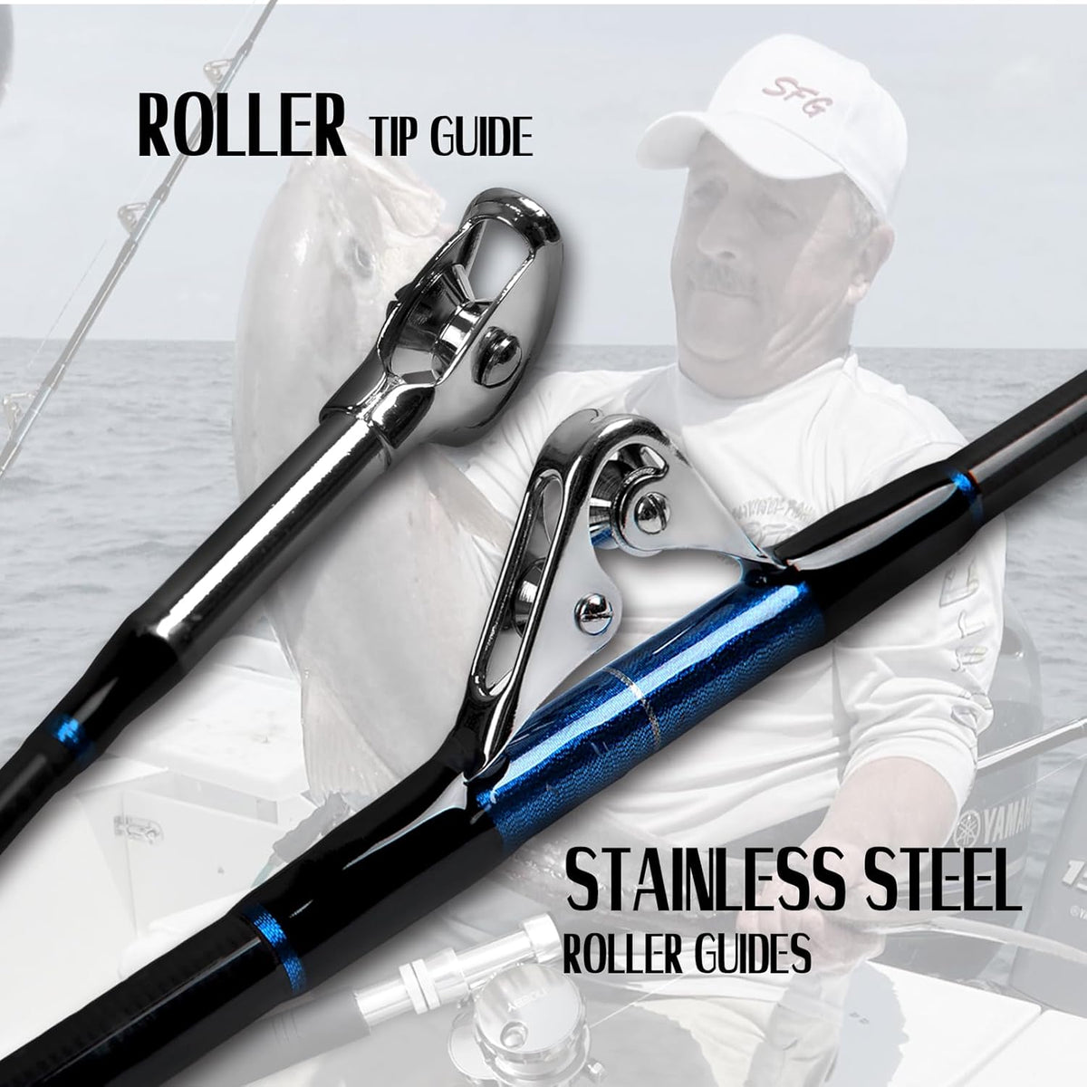 Fiblink Saltwater Offshore Heavy Trolling Fishing Rod Big Game Conventional Boat Fishing Roller Rod Pole with All Roller Guides (Heavy Power, 5-Feet 1-Inch)