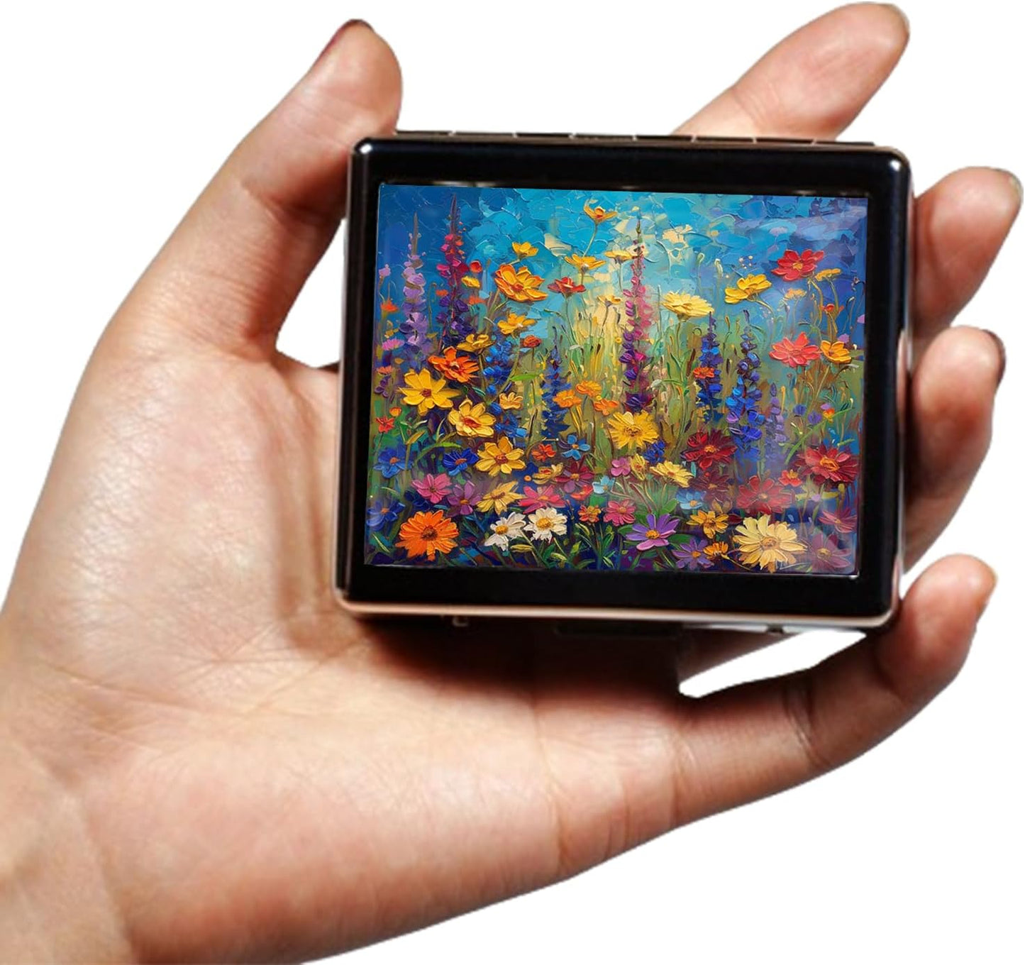 Cute and Portable Metal Pill Organizer – 8 Compartments, Elegant Chrome Finish, Ideal for Travel and Daily Use (Vibrant Wildflowers)