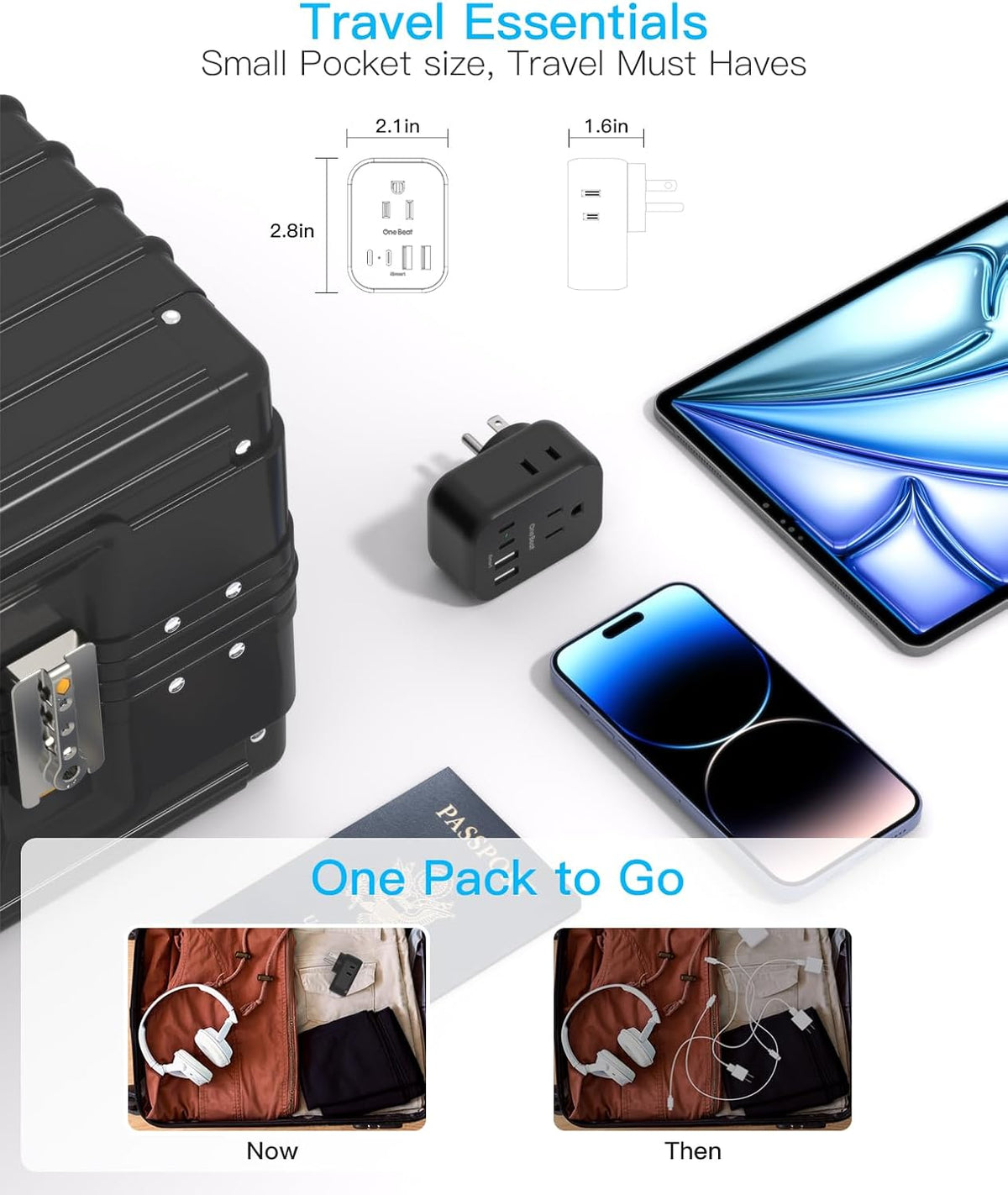 Travel Cruise Ship Essentials, Travel Plug Adapter with 4 Outlets 4 USB (4 USB-C), Cruise Approved Power Strip Non Surge Protector, Multi Plug Wall Outlet Extender, Travel Cruise Must Have Accessories
