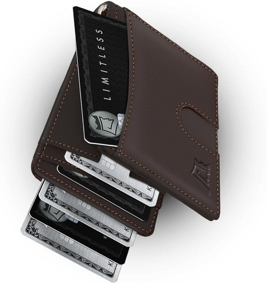 Kings Loot Money Clip Slim Minimalist Wallet for Men | RFID Blocking Leather Design with Money Clip | Front Pocket Bifold Holds 12 Cards | Stylish & Compact Wallets (Truffle)