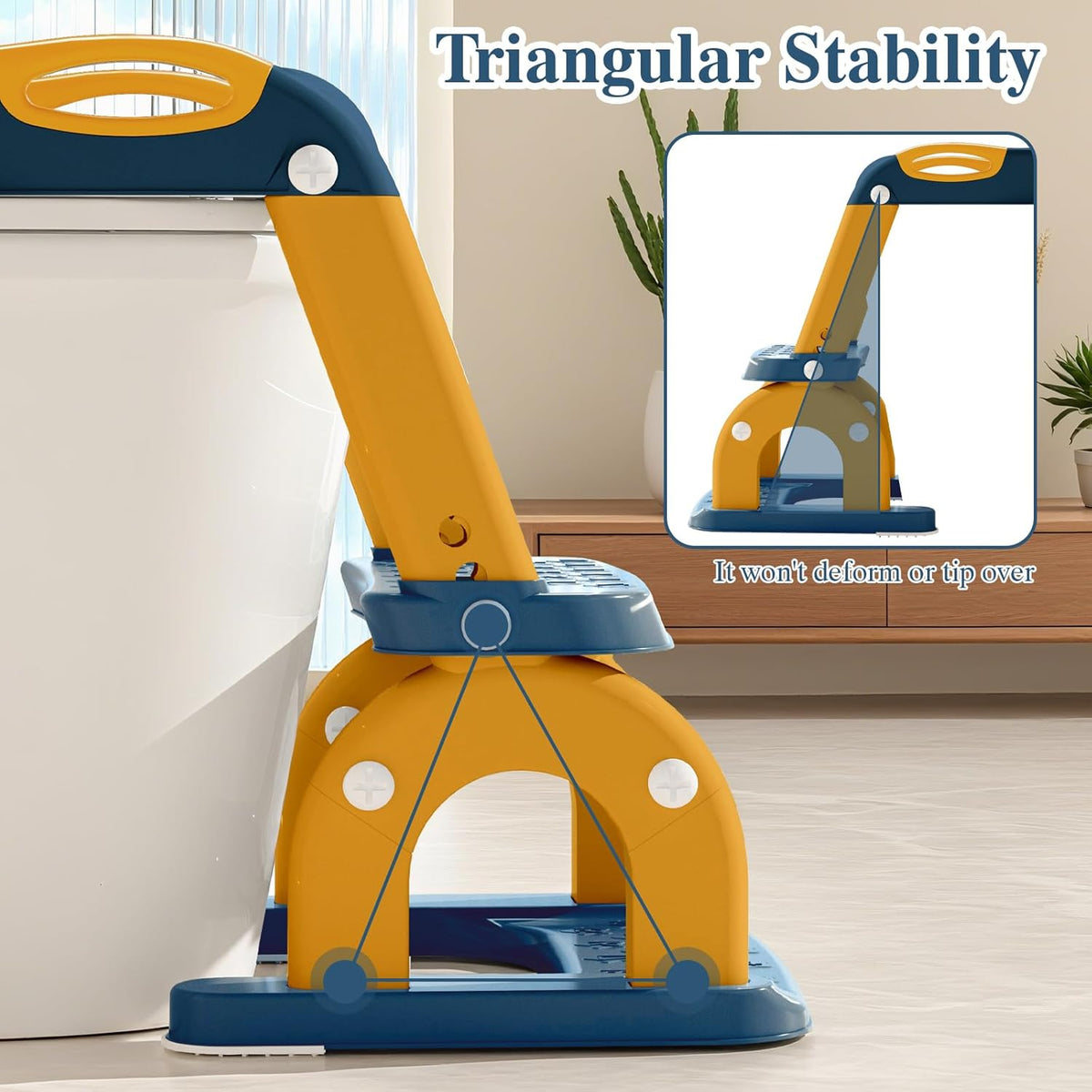 Potty Training Seat for Toddlers, Adjustable Height 2-in-1 Potty Training Toilet Ladder for Kids Boys Girls with Splash Guard, Waterproof Cushion, Anti-Slip Pad Step Stoo - Dark Blue