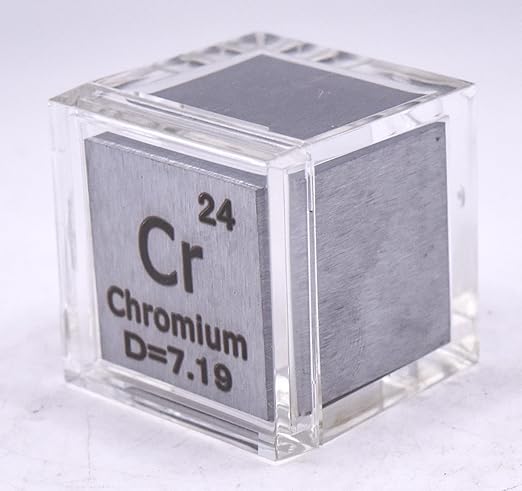 1" 25.4mm Chromium Metal Cube Cr up to 99.9% Pure Periodic Table Element Engraved Density Collection Science Education Display Block Cube + Acrylic Case Box - 1PC