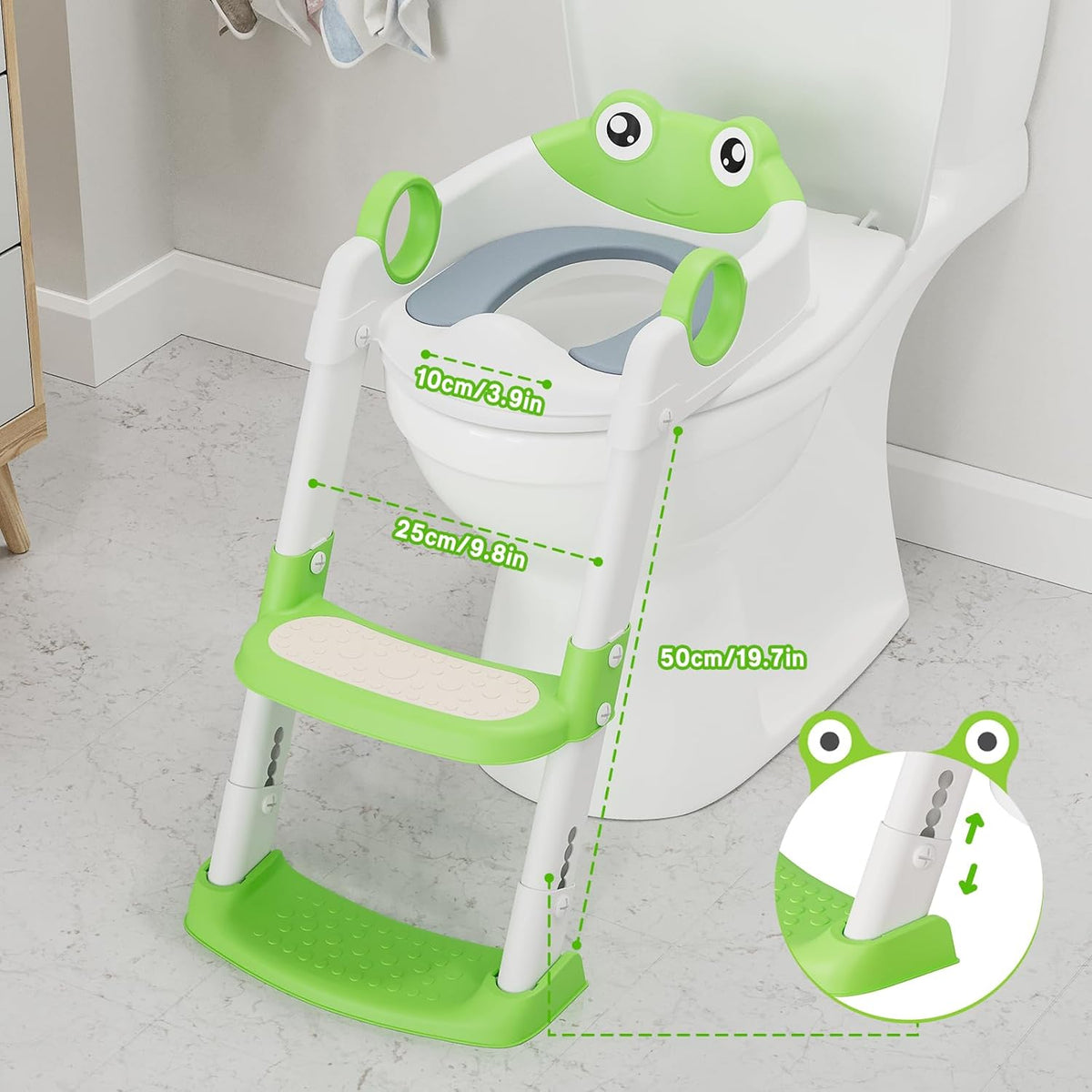 Toddler Toilet Training Seat with Ladder – Soft PU Cushion, Non-Slip Steps & Handles, Adjustable Height Potty Training Seat for Boys & Girls, Fits Standard Toilets, Easy to Assemble