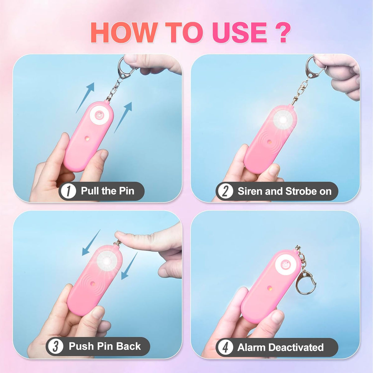 Personal Safety Alarm for Women - 130dB Self Defense Keychains Siren Whistle, Replaceable Battery with SOS LED Strobe Light - Emergency Security Safe Protection Devices for Kids Elderly