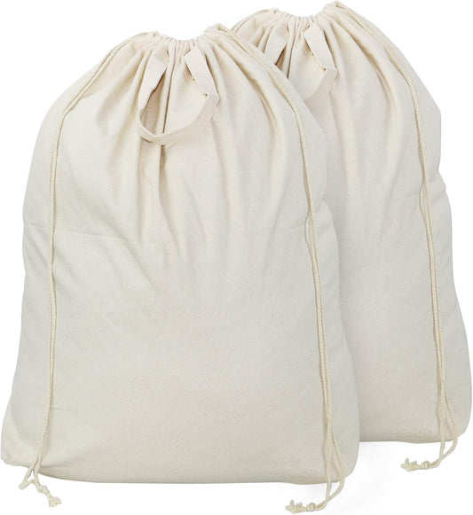 2 Pcs Canvas Laundry Bags with Carrying Handles & Drawstring Closure, Machine-washable Laundry Basket Hamper Liner Replacement Bags