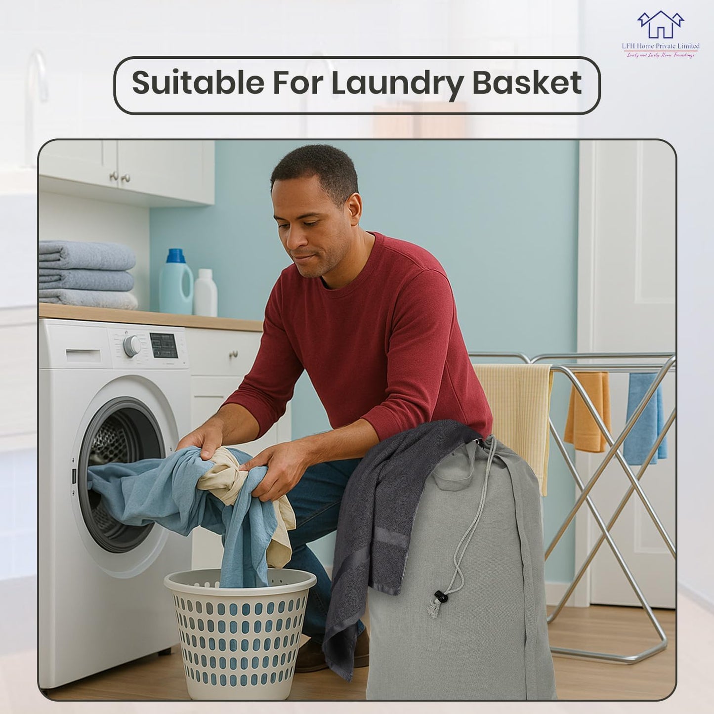 LFH Home Cotton Canvas Large Laundry Bag with Handle, Heavy Duty Drawstring Closure Washable Laundry Bags, School Travel, Home, Hotel, College Dorm, Organizer Sack, Toys Clothes 28x36 (Pack of 6)-Grey