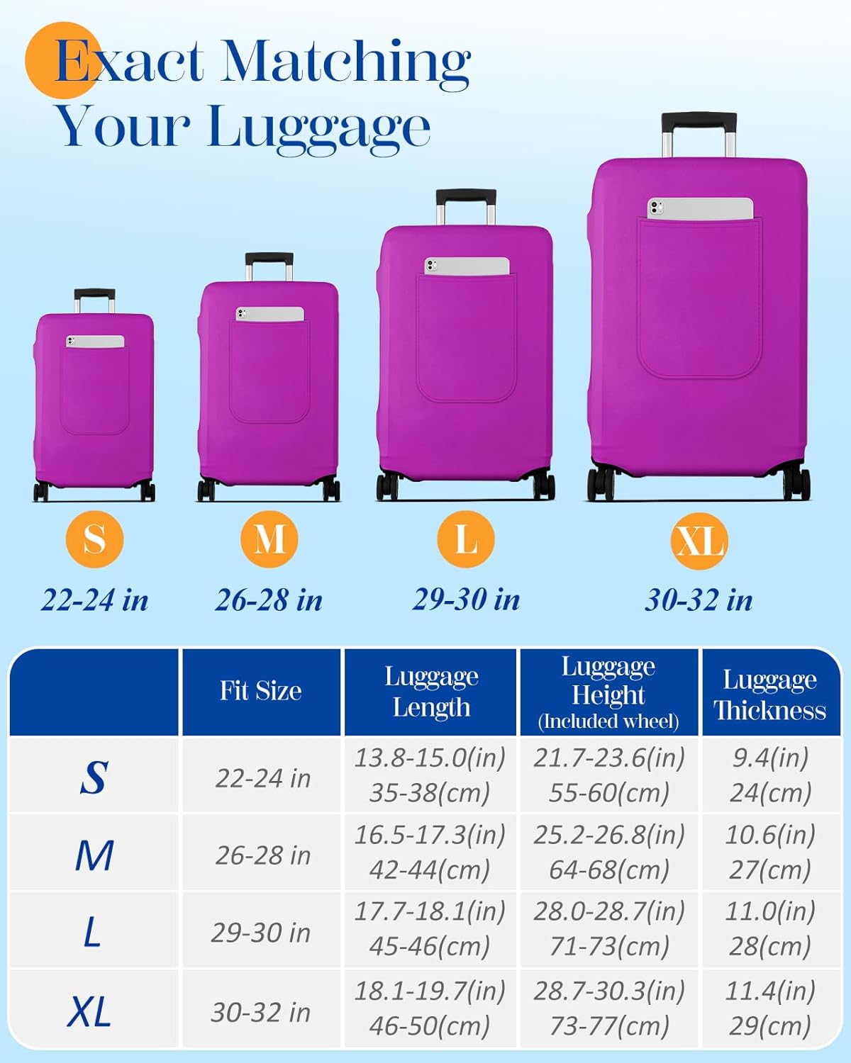 Slohif Luggage Cover for Suitcase Tsa Approved Protector - Luggage Sleeve Suit Case Cover Travel Stretch Large Baggage Case Protective Washable Fit 29-30 Inch Purple