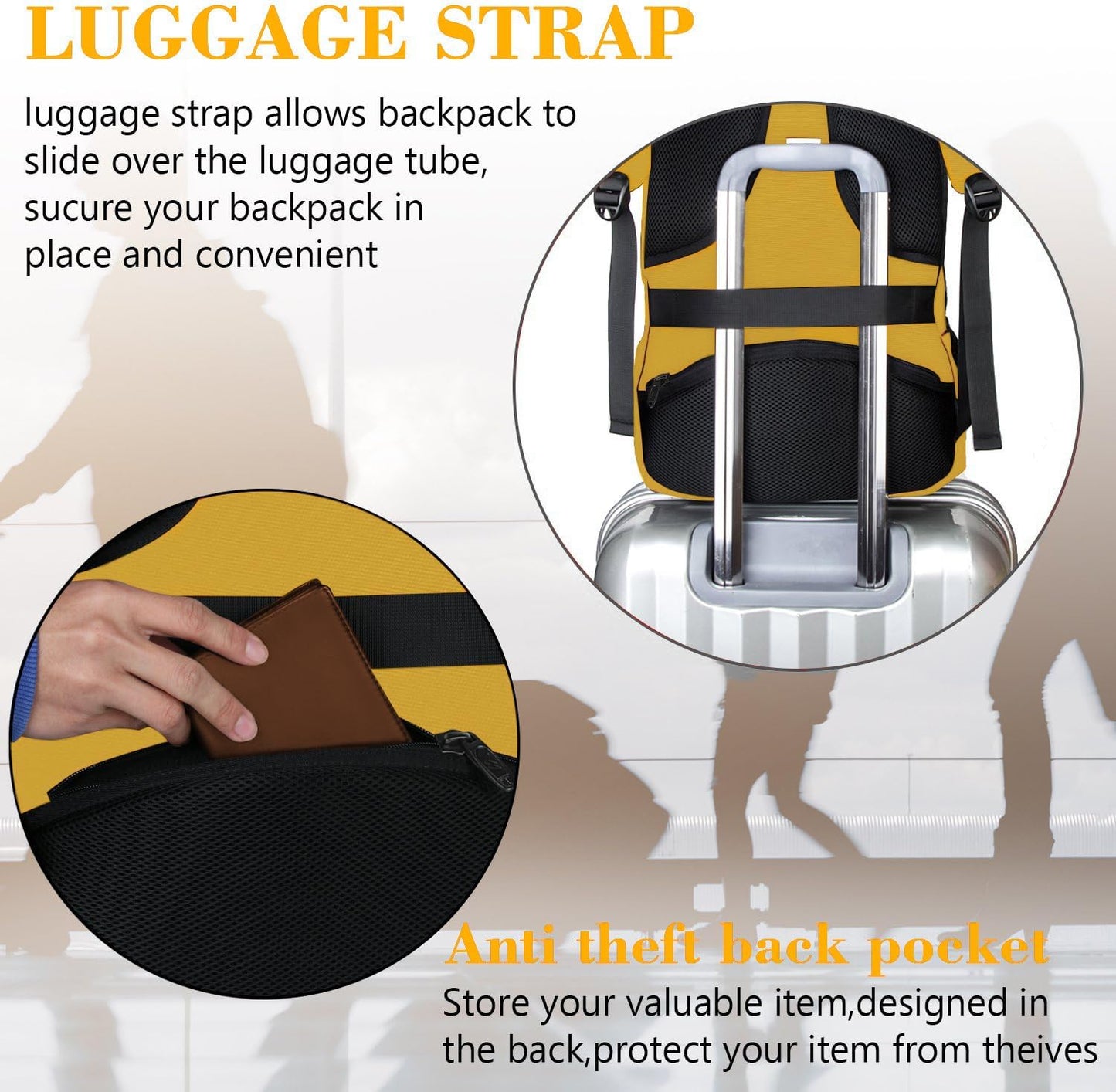 College Backpack, Extra Large TSA Friendly Carry On 17.3 Inch Laptop Backpack with USB Charging Port, Anti Theft Flight Approved Business Work Travel Computer Backpack Bagfor Women Men, Yellow