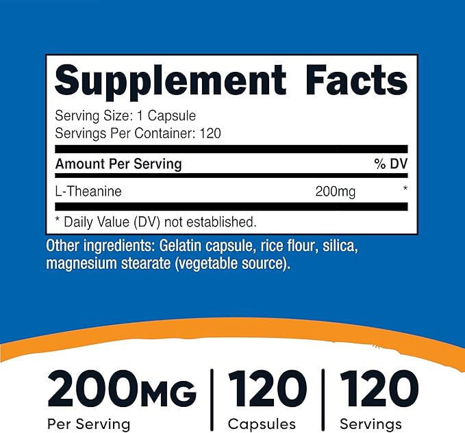 Nutricost L-Theanine 200mg, 120 Capsules, Double Strength - Non-GMO, Gluten Free
