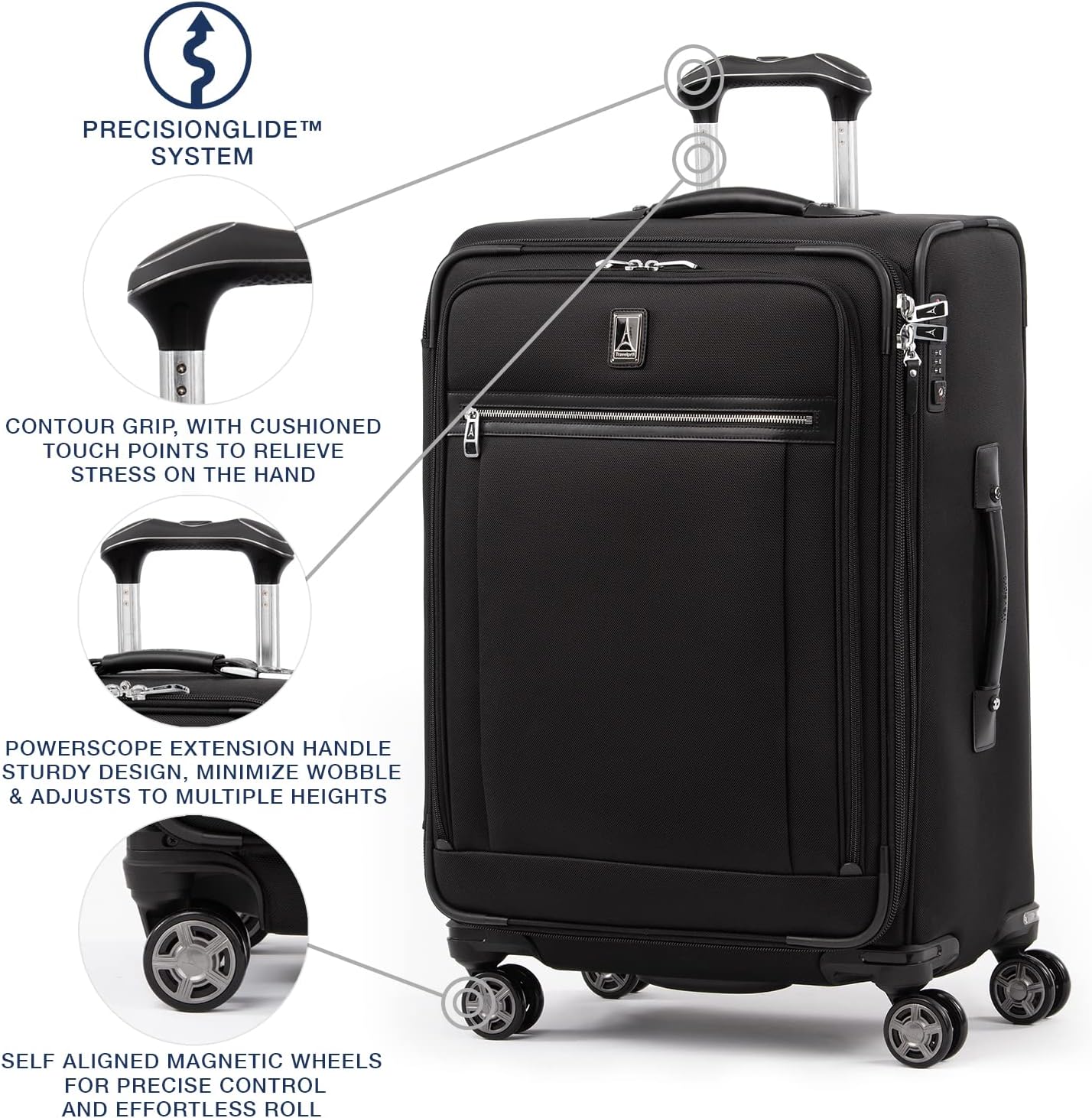 Travelpro Platinum Elite Softside Expandable Checked Luggage, 8 Wheel Spinner Suitcase, TSA Lock, Men and Women, Shadow Black, Checked Medium 25-Inch