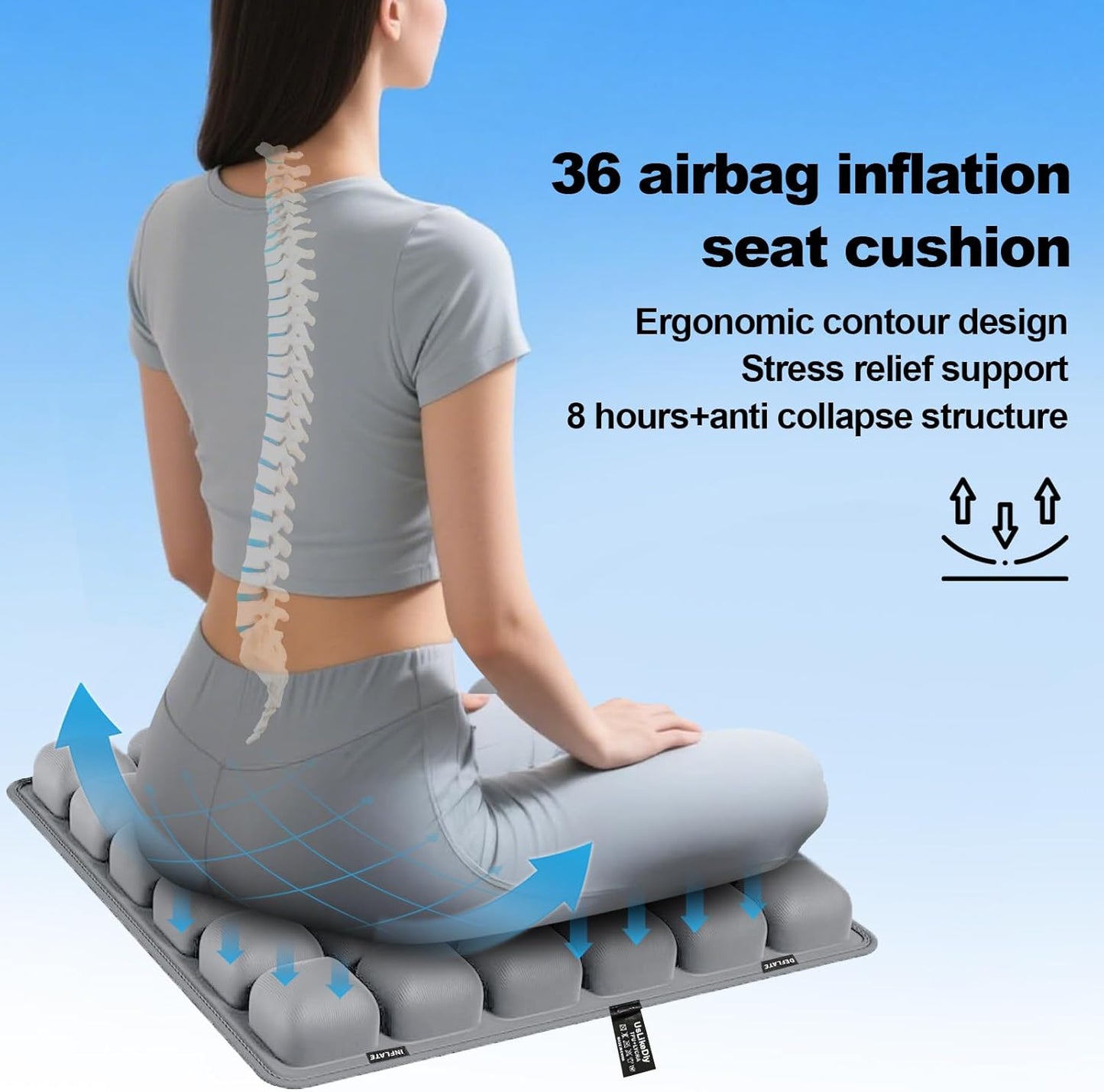 Grey Travel Seat Cushion – Portable Inflatable 3D Air Cell Seat Cushion for Long Flights, Car, Office, Wheelchair, Ergonomic Design for Tailbone Relief & Compact Support