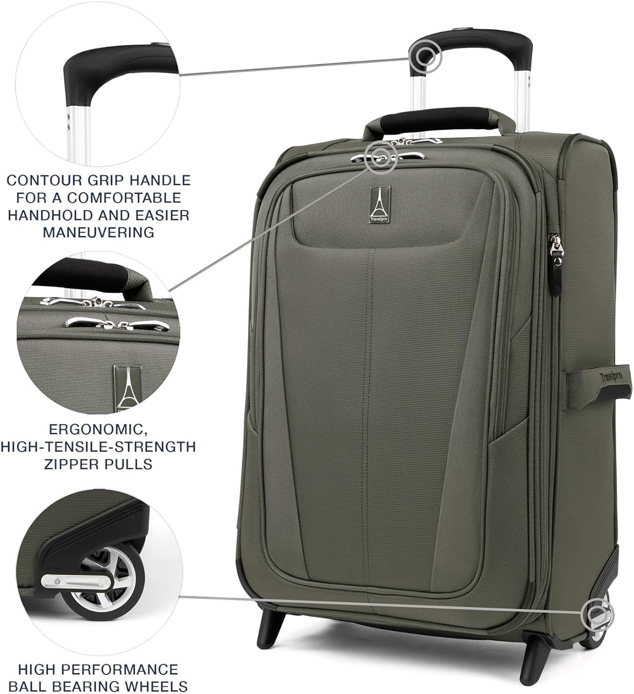 Travelpro Maxlite 5 Softside Expandable Upright 2 Wheel Checked Luggage, Lightweight Suitcase, Men and Women, Slate Green, Checked Medium 26-Inch