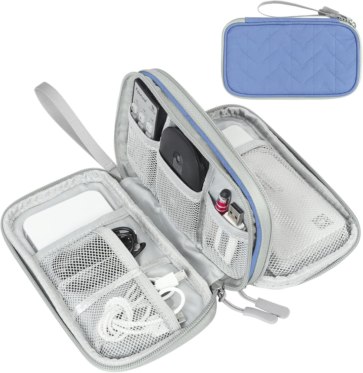FYY Electronic Organizer, Travel Cable Organizer Bag Pouch Electronic Accessories Carry Case Portable Waterproof Double Layers All-in-One Storage Bag for Cable, Cord, Charger, Phone, Blue Pattern