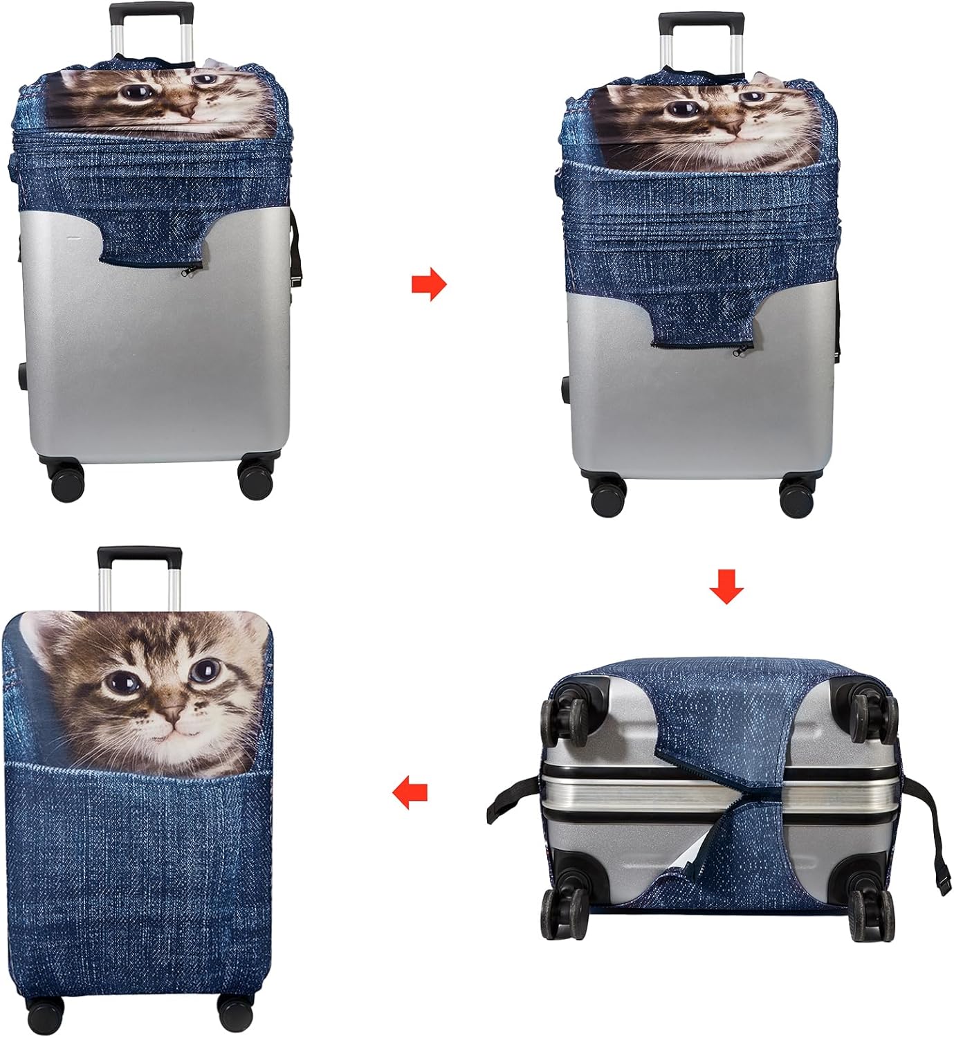 WUJIAONIAO Travel Luggage Cover Baggage Suitcase Cover Protector Skins 18-32 Inch (Cat B, L (for 25-28 inch luggage))