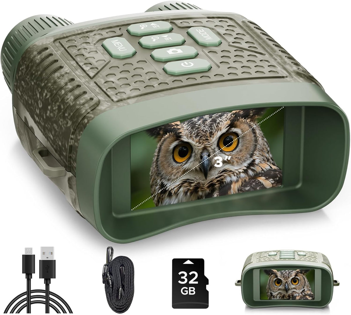 Night Vision Goggles, 4K Night Vision Binoculars, 3'' HD Screen & 10X Digital Zoom, 5000mAh Battery and 32GB TF Card, 1500FT Viewing Range for Camping & Security
