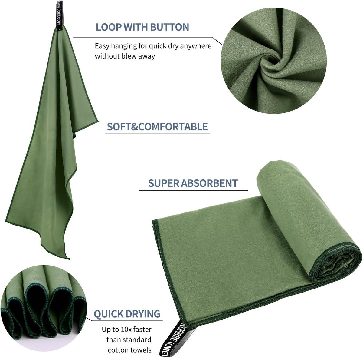 Microfiber Travel Towel, Soft Lightweight Quick Dry Towel, Super Absorbent Compact Travel & Sports & Beach Towels for Camping, Backpack, Gym, Swimming, Yoga, Hiking (XS:12"×24" -ArmyGreen)