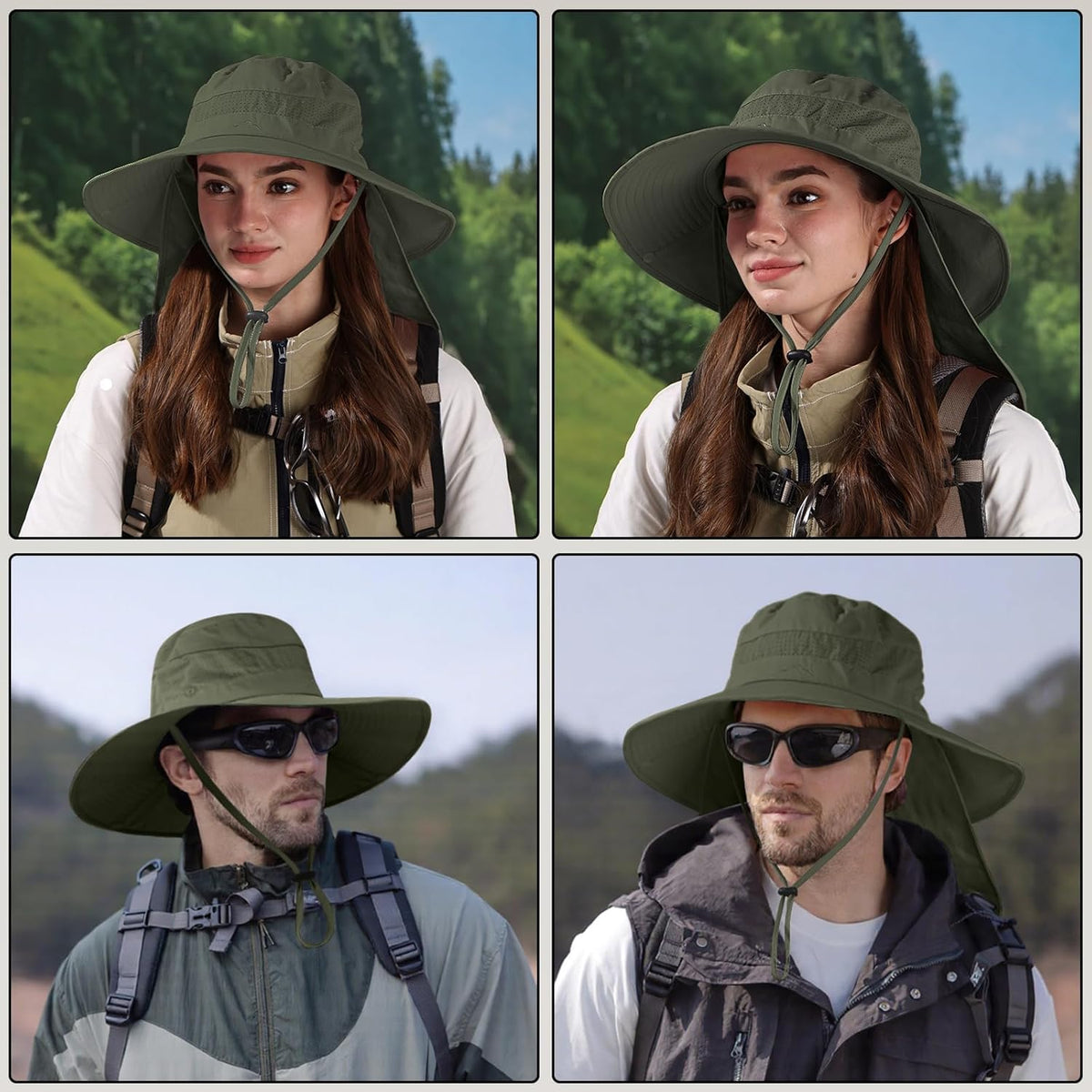 Sun Hats for Men Women, UPF50+ Protection Safari Hat,Wide Brim Fishing Hat with Neck Flap,Bucket Hats for Beach Hiking