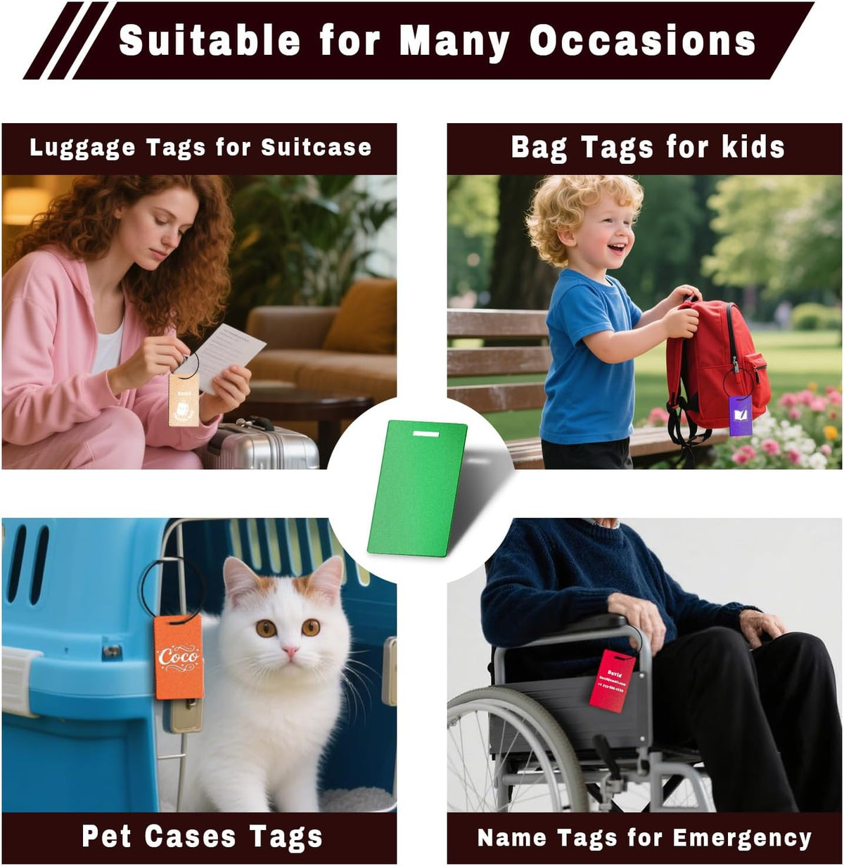 Custom Metal Luggage Tags for Suitcases Custom Engraved Aluminum Personalized Luggage Tags for Travel(Large,Green)