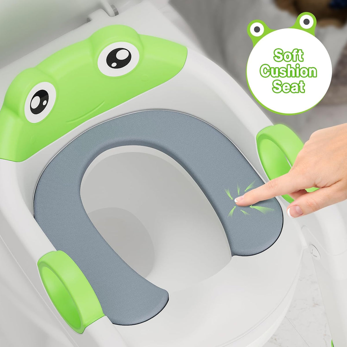 Toddler Toilet Training Seat with Ladder – Soft PU Cushion, Non-Slip Steps & Handles, Adjustable Height Potty Training Seat for Boys & Girls, Fits Standard Toilets, Easy to Assemble