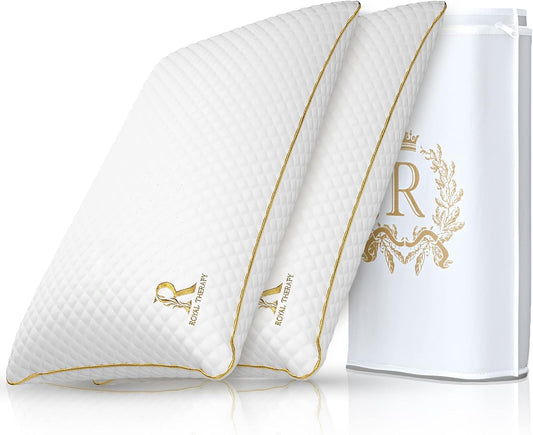 Royal Therapy 2-Pack King Size Pillows, Memory Foam Pillow - Shredded Foam, Hypoallergenic Bamboo-Derived Rayon Cover, CertiPUR-US Certified, Removable Cover, for All Sleep Positions, Neck Pain Relief