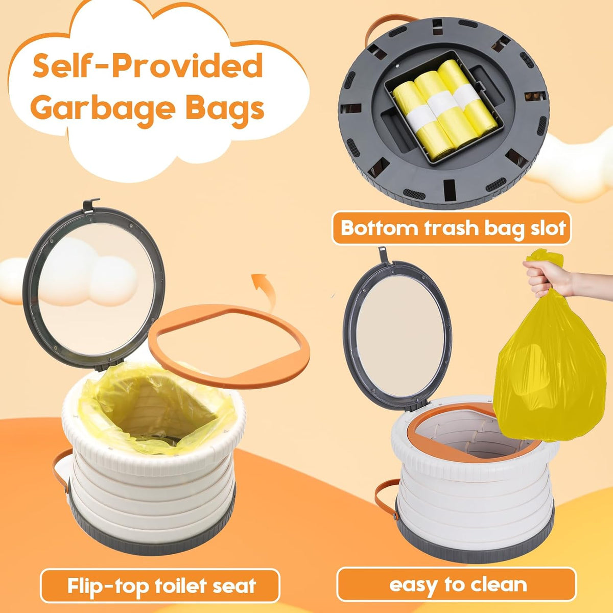 SunnySmile Portable Toilet for Kids,Portable Potty Seat for Toddler Travel,Travel Potty with Travel Bag, Applicable to Camping, Indoor/Outdoor Use, Includes 75 Replacement Bags