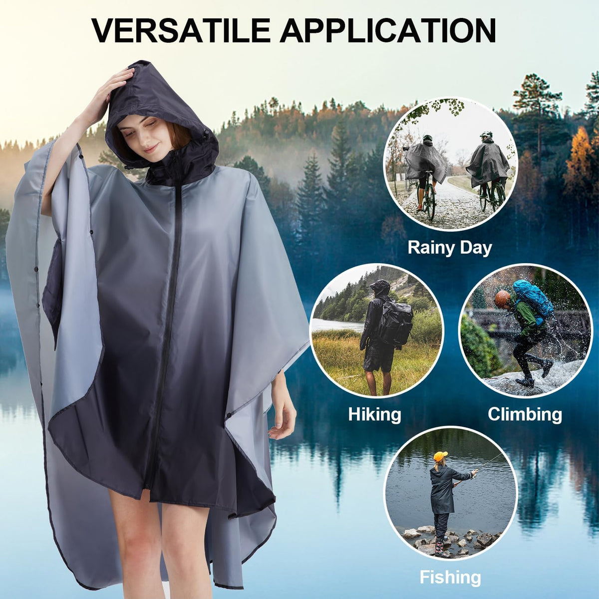 Rain Poncho Jacket Coat Hooded Zipper Style for Women/Men/Adult with Pocket